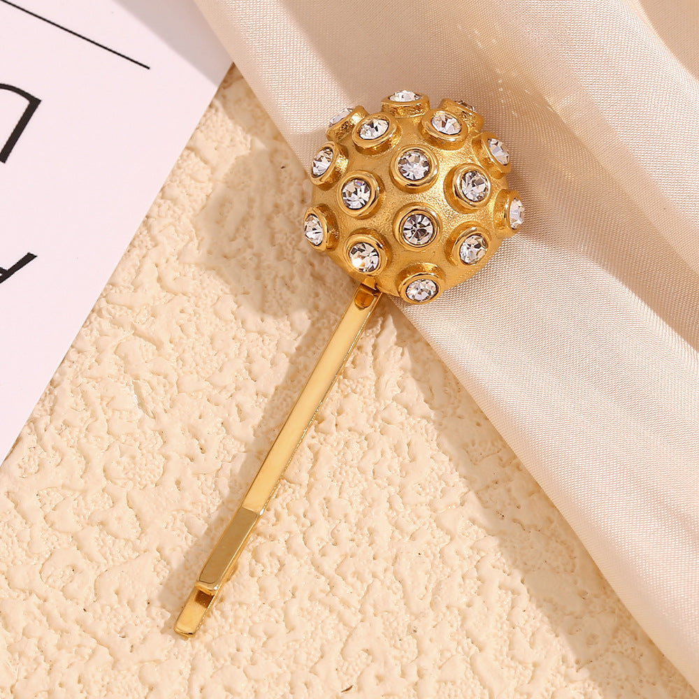 Fermaglio per Capelli Rotondo Geometico Stile Vintage da Donna Realizzato in Acciaio Inossidabile con Placcatura in Oro 18K e Strass Bianchi