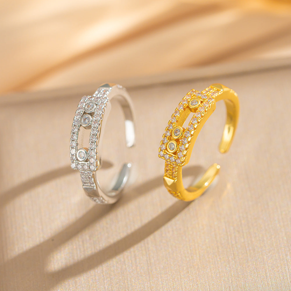 Anello Slider Geometrico di Lusso da Donna in Rame Placcato Oro con Design Accentuato a Stella