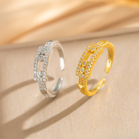 Anello Slider Geometrico di Lusso da Donna in Rame Placcato Oro con Design Accentuato a Stella