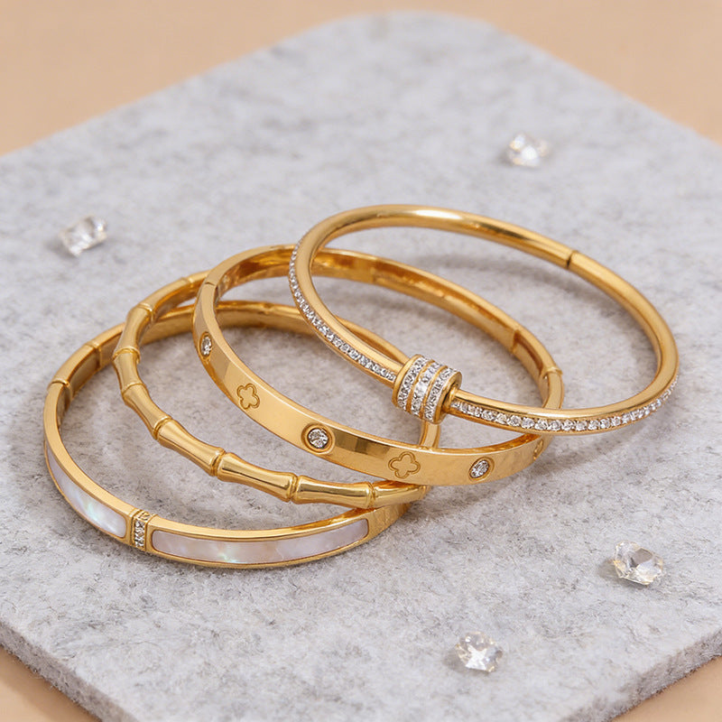 Elegant 18K Gold Plated Geometric Round Titanium Steel Bracelet