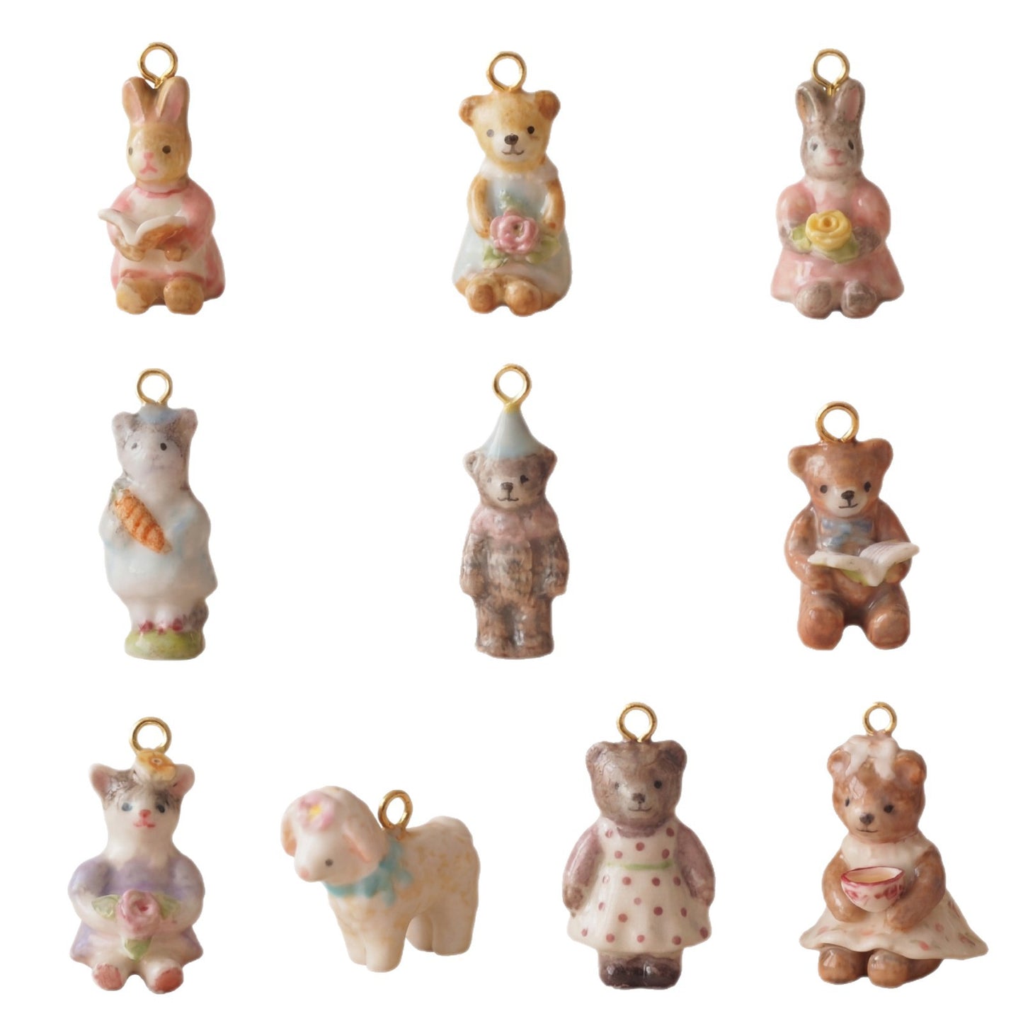 Vintage 18K Gold Plated Brass Cartoon Bear Drip Oil Pendant Charm Bar for Women