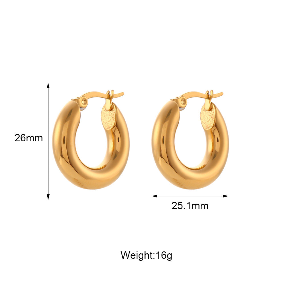 Minimalist Geometric Stainless Steel Hoop Earrings with 18K Gold Plating for Women