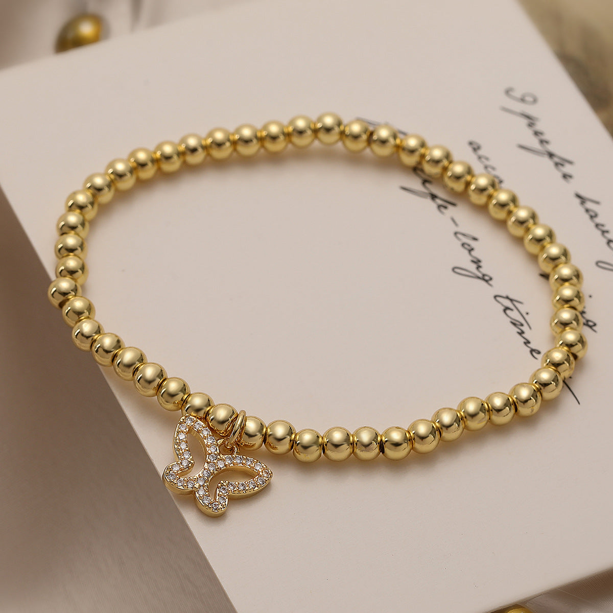 Elegant Butterfly-Shaped Copper Bracelet with Gold Plating and Zircon Inlay for Women