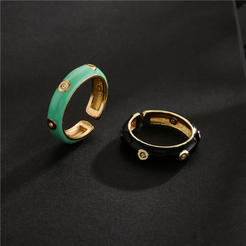 Geometric Drip Oil Brass 18K Gold Plated Cubic Zirconia Inlay Open Ring for Women