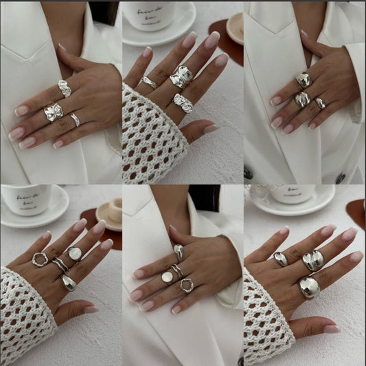 Set di Anelli da Donna in Lega Placcata Liscia Geometrica