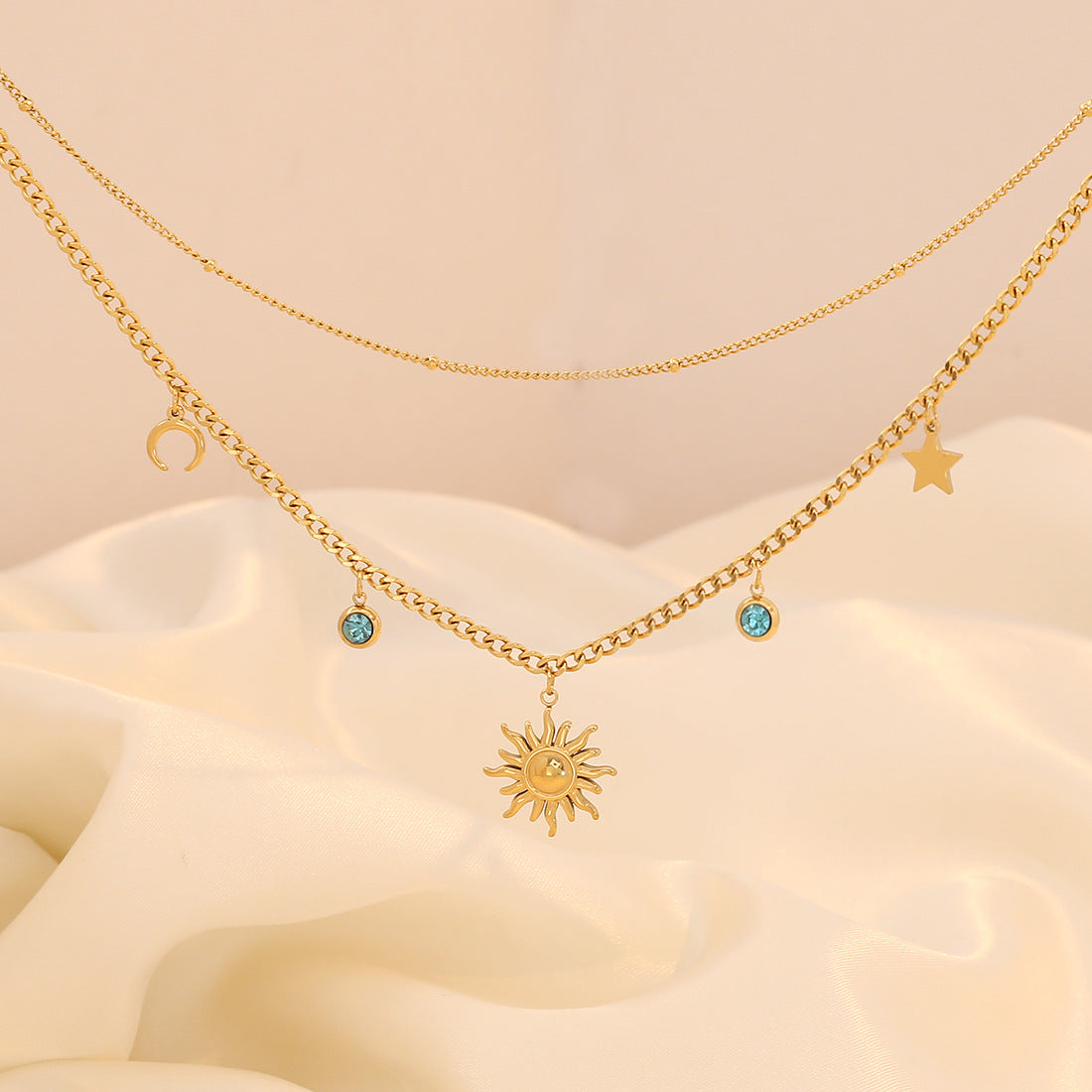 Fashionable Star and Moon Pendant Necklace in Stainless Steel with Plated Finish for Women