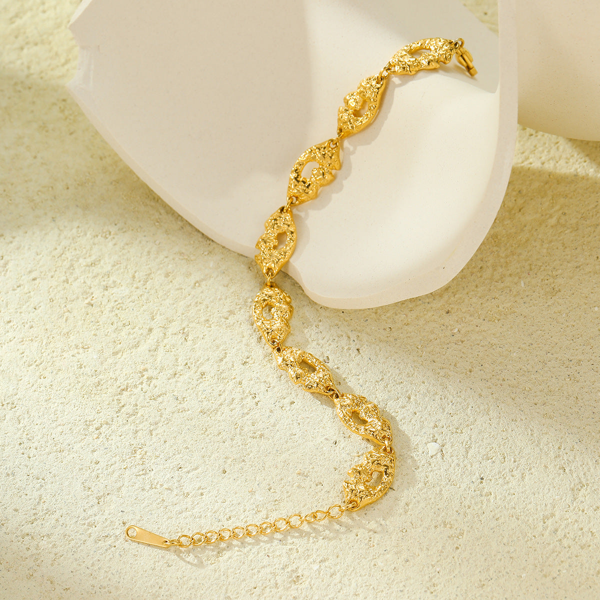 Minimalist Geometric Stainless Steel Matte Hollow Bracelet with Gold Plating for Women