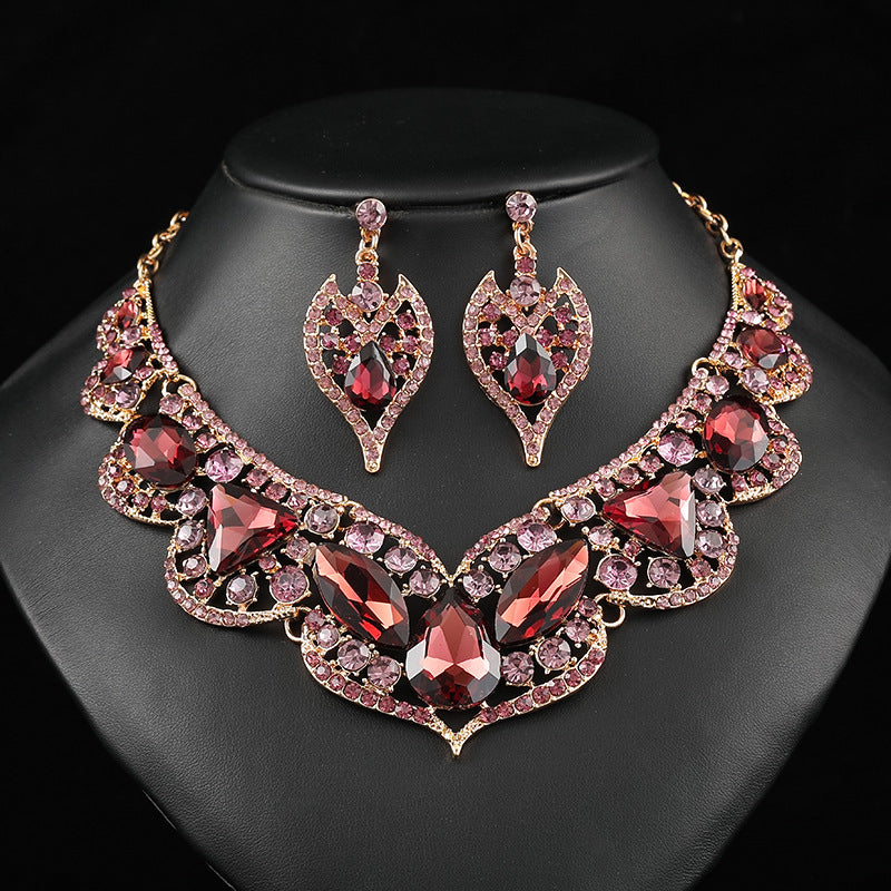 Vintage Geometric Alloy Pendant Necklace and Earrings Set with Plated Finish for Women