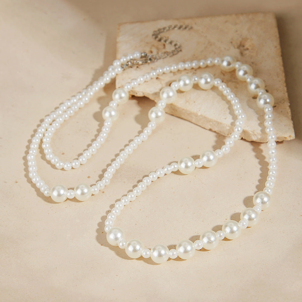 Minimalist Elegant Multi-Layer Round Pearl Necklace Long Cable Chain Sweater Chain for Women and Men