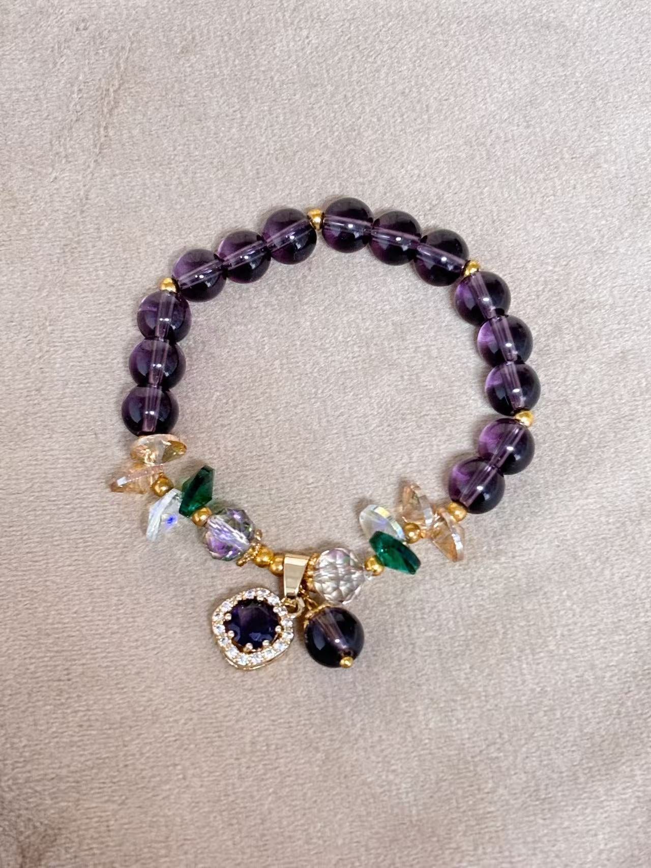 Vintage Luxury Geometric Glass Bracelet with Cubic Zirconia Inlay for Women