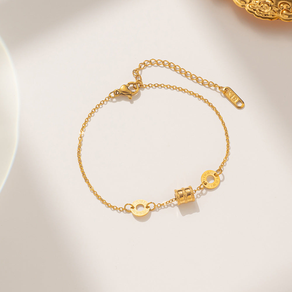 Luxury Geometric Titanium Steel Bracelet for Women with Rose Gold Plating, Elegant Oval Accent Design