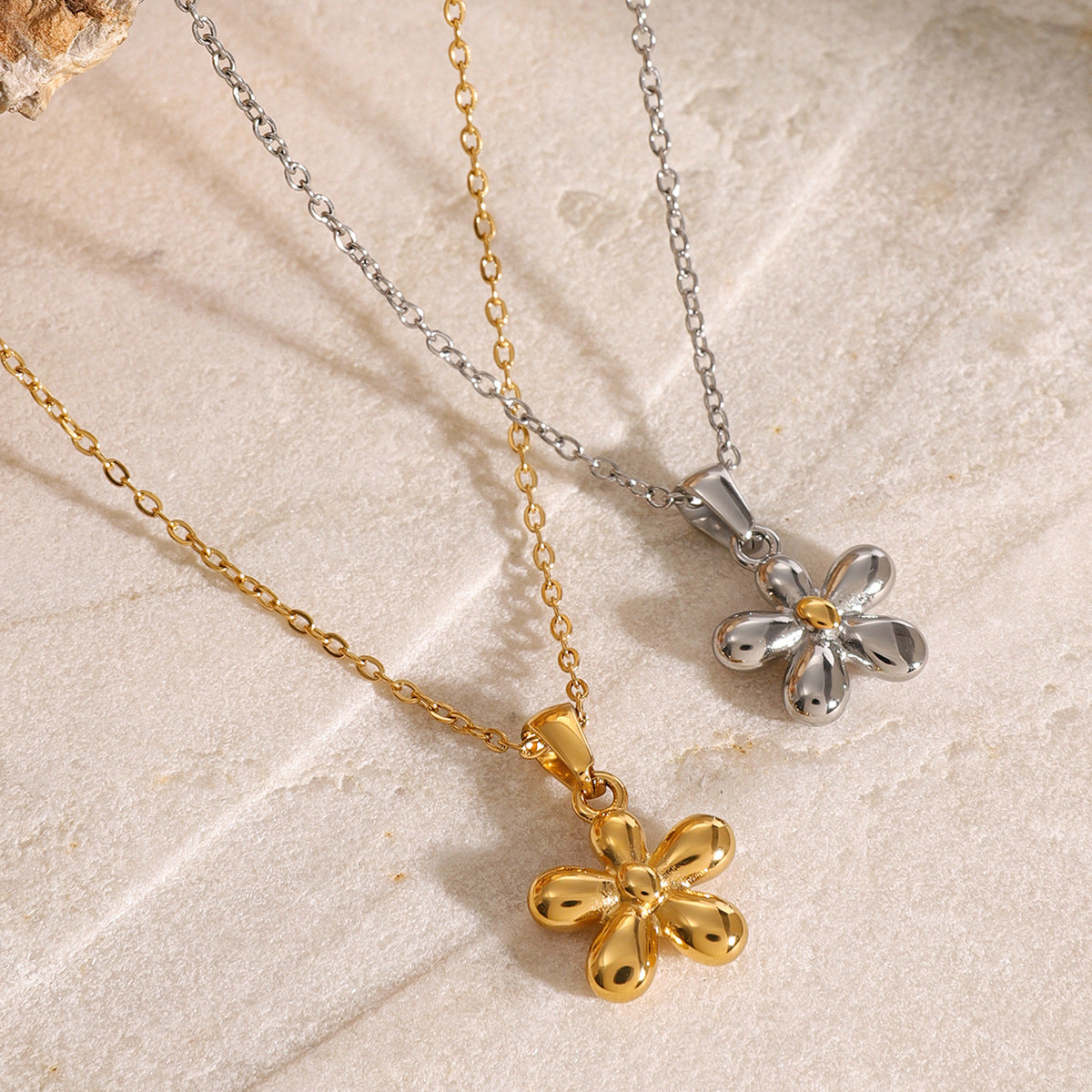 Floral Shape Stainless Steel Pendant Necklace with Titanium Steel Charm and Plated Finish Snake Chain for Women