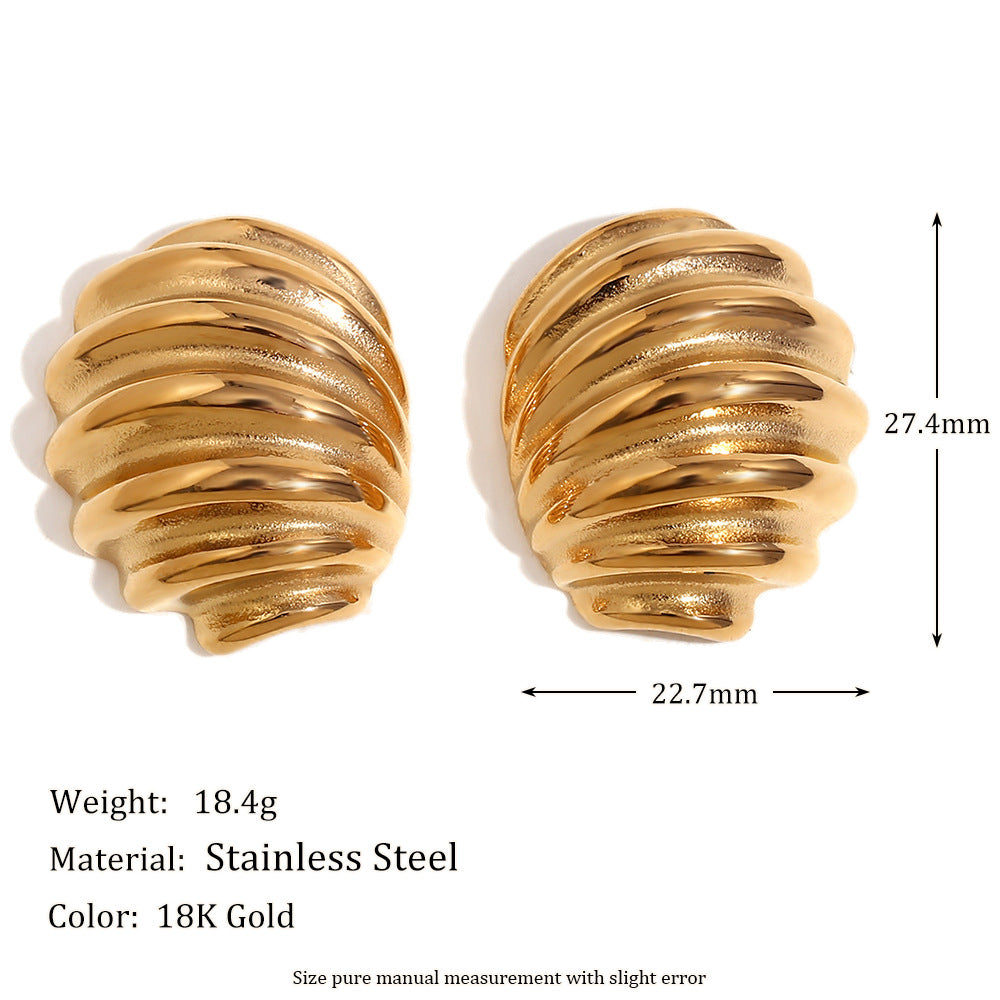 Orecchini a perno ovali con fiocco, minimalisti e alla moda, da donna, in acciaio inossidabile con placcatura in oro 18 carati