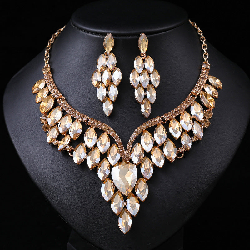 Exaggerated Vintage Alloy Necklace Set with Rhinestone Accents for Women, Snake Chain and Earrings, Irregular Geometric Pattern with Infinity Symbol Design