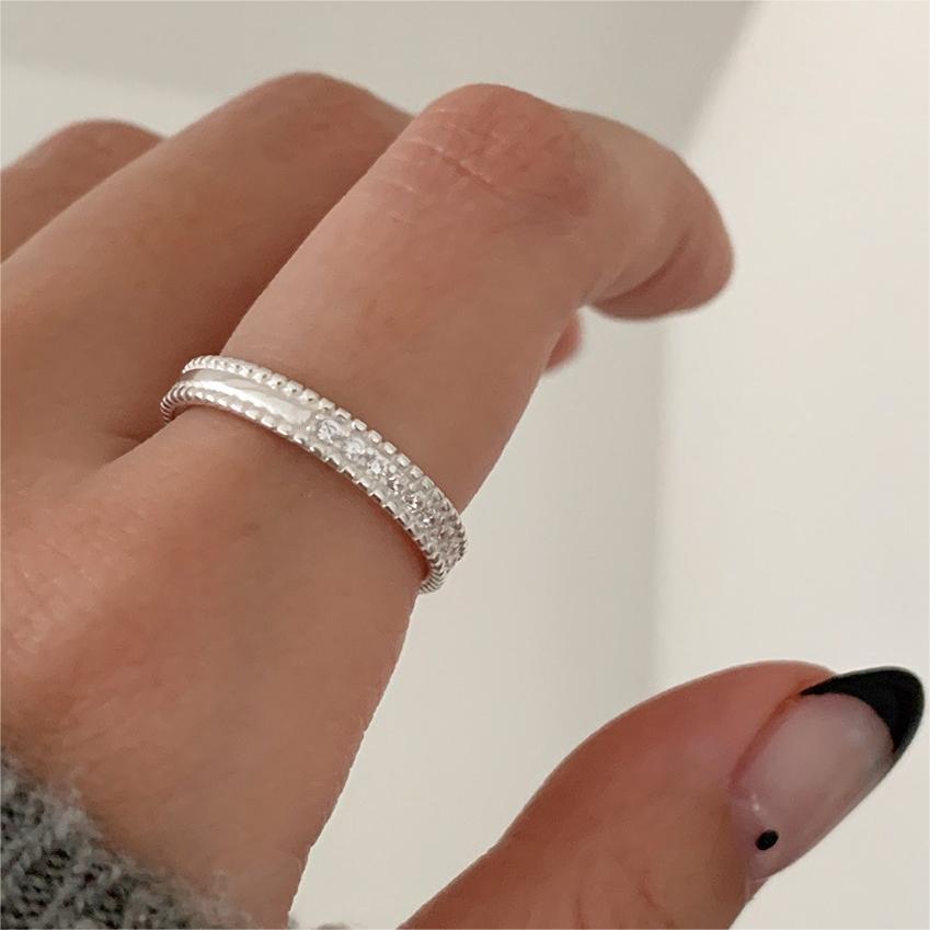 Sweet Minimalist 925 Sterling Silver Geometric Plated Ring with Cubic Zirconia for Women