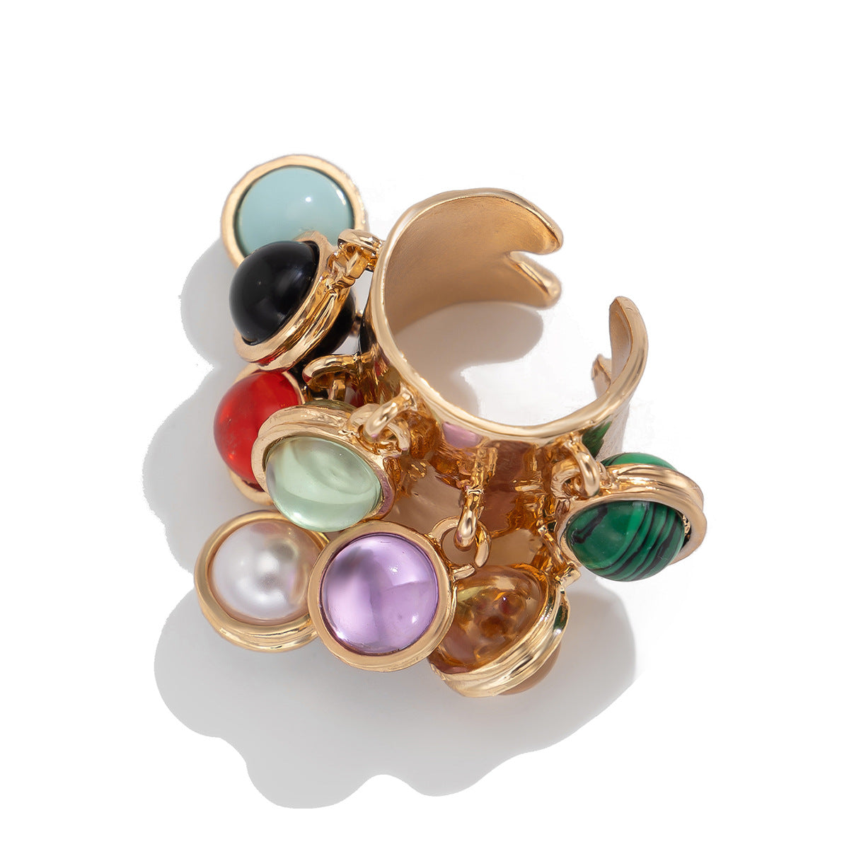 Vintage Palace Style Geometric Round Malachite Inlay Alloy Plated Open Ring for Women