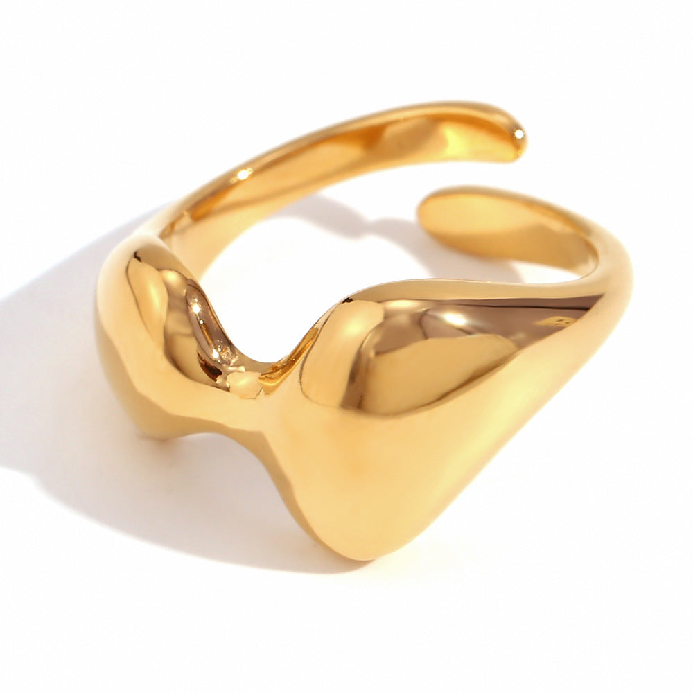Anillo Minimalista Geométrico de Acero Inoxidable con Baño de Oro de 18K y Diseño Irregular con Micro Pavé para Mujer