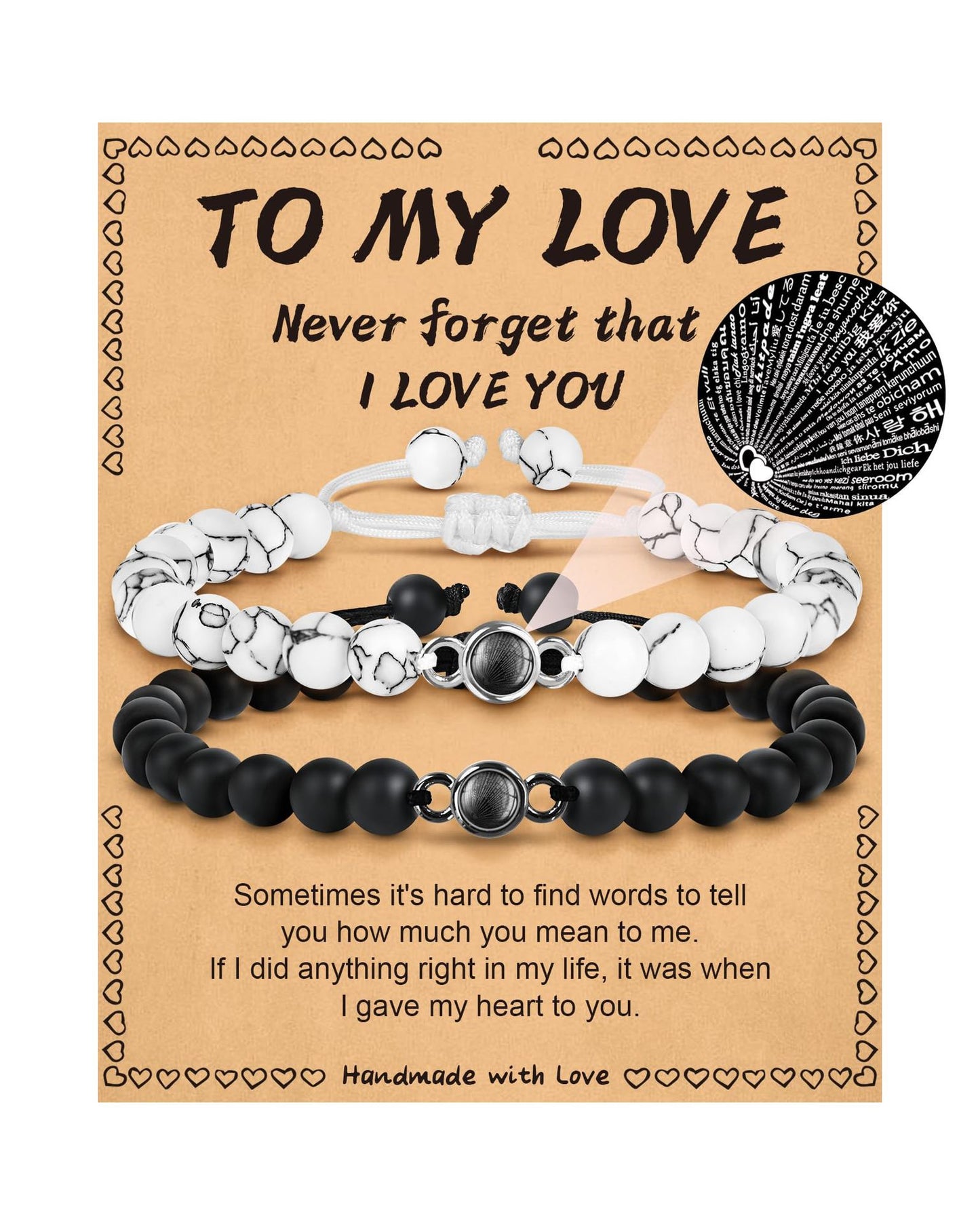Minimalist Unisex Handmade Braided Projection Stone Bracelet Set with Matte Black Agate and White Turquoise Beads