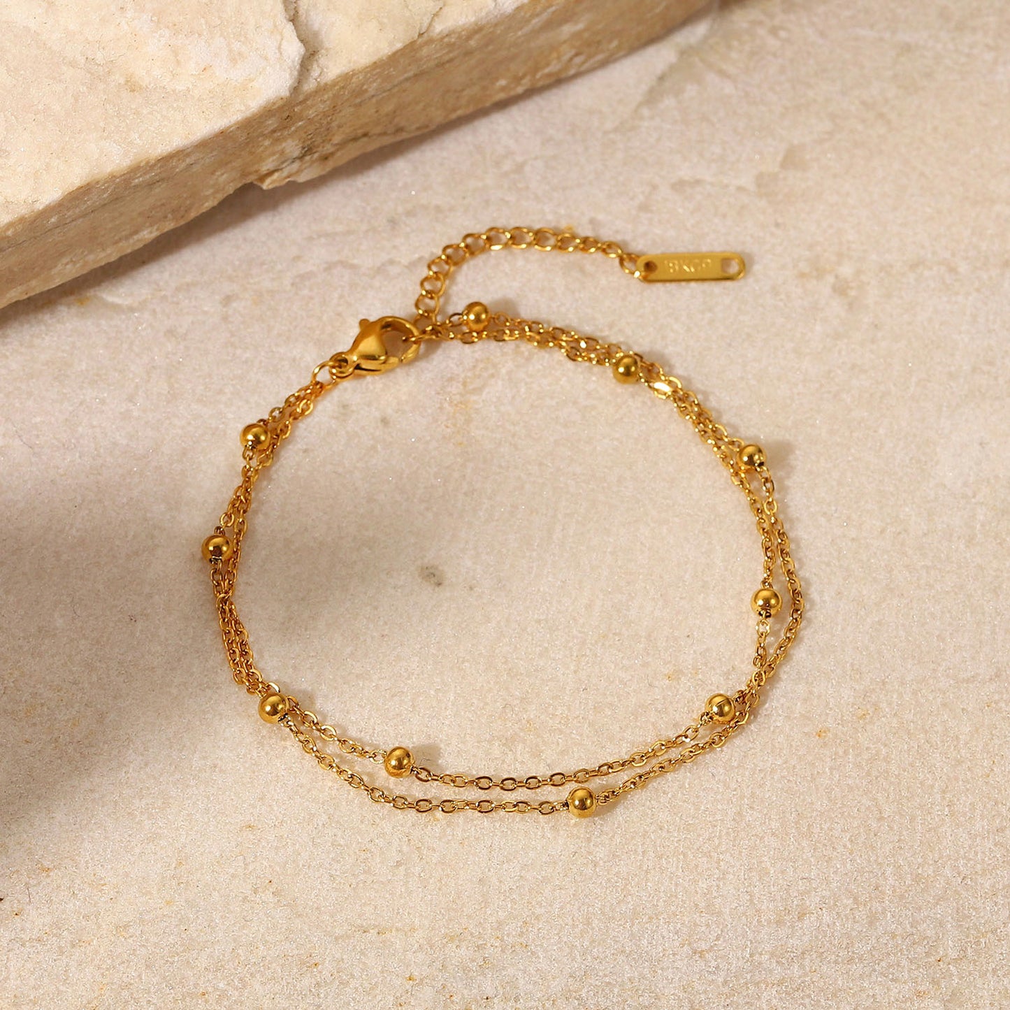Minimalist Geometric Double Layer Chain Bracelet 18K Gold PVD Plated Titanium Steel Waterproof Jewelry for Women
