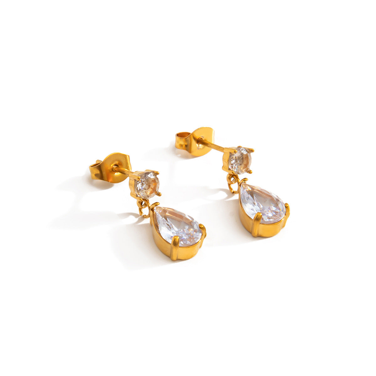 Luxury Elegant Teardrop Geometric PVD Stainless Steel Cubic Zirconia Earrings for Women