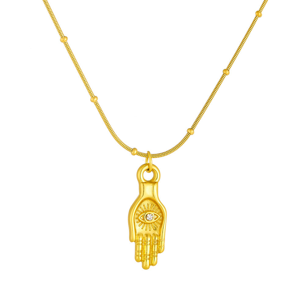Collana con ciondolo a mano con occhio di Allah vintage in acciaio inossidabile con finitura placcata da donna