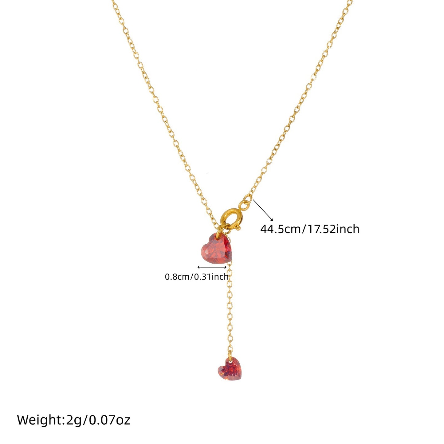 Minimalist Red Rhinestone Heart Stainless Steel Pendant Necklace with Tassel for Women