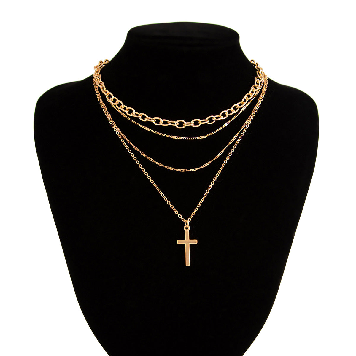 Minimalist Cross Pendant Necklace for Women with Zinc Alloy Pendant and Crystal Inlay on Handmade Chain
