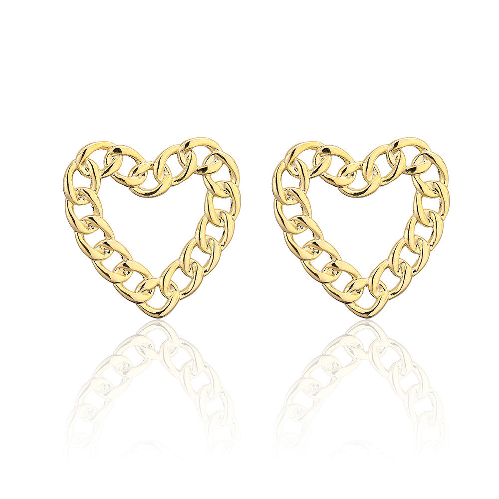 Vintage Heart-Shaped Hollow-Out Earrings in Copper with 18K Gold Plating and 925 Sterling Silver Posts