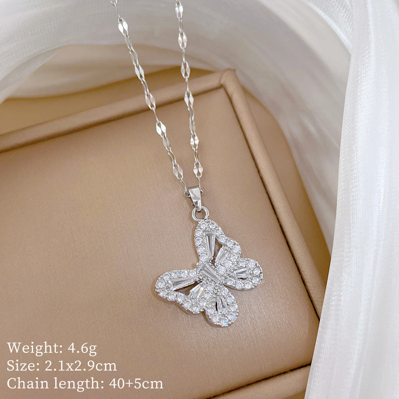 Sweet Minimalist Animal Shape Brass Pendant with Cubic Zirconia Inlay Titanium Steel Necklace for Unisex