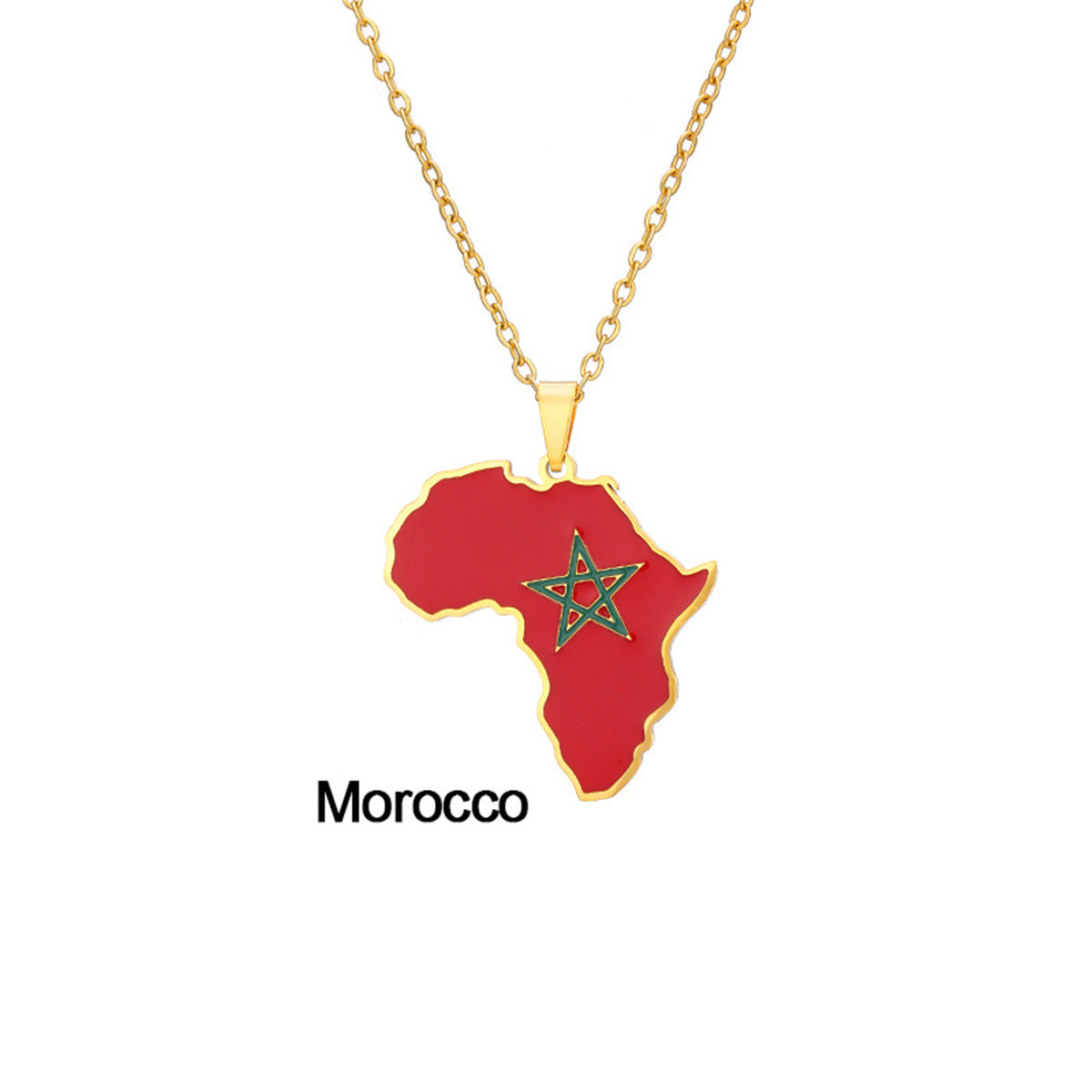 Minimalist Geometric Moroccan Map Pendant Necklace in Stainless Steel with Gold Plating for Women