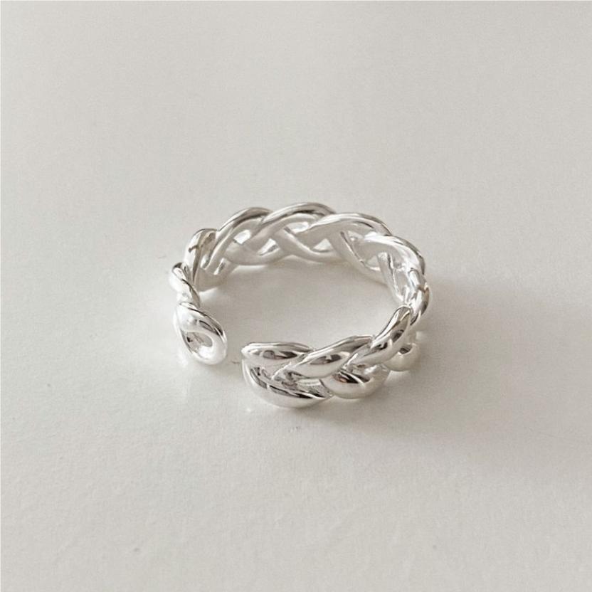Anello da donna minimalista geometrico in argento sterling S925 intessuto a mano