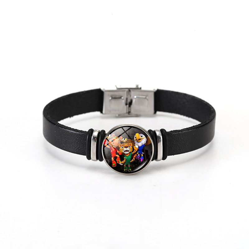Bracciale Unisex con bottone a pressione in pelle placcata con forme geometriche alla moda