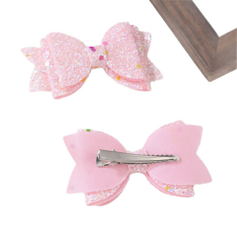 Natural Style Bow-Shaped Rhinestone-Embellished Duckbill Hair Clip for Girls Plastic Resin Hair Accessory with Ruffled and Mesh Details