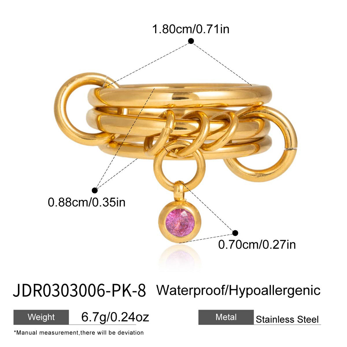 Elegant Minimalist Round Geometric Titanium Steel Ring with Cubic Zirconia Plated Finish for Women