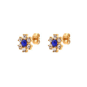 Fashionable Minimalist Geometric Round Floral Micro-Paved Stainless Steel Earrings with 18K Gold Plating for Women