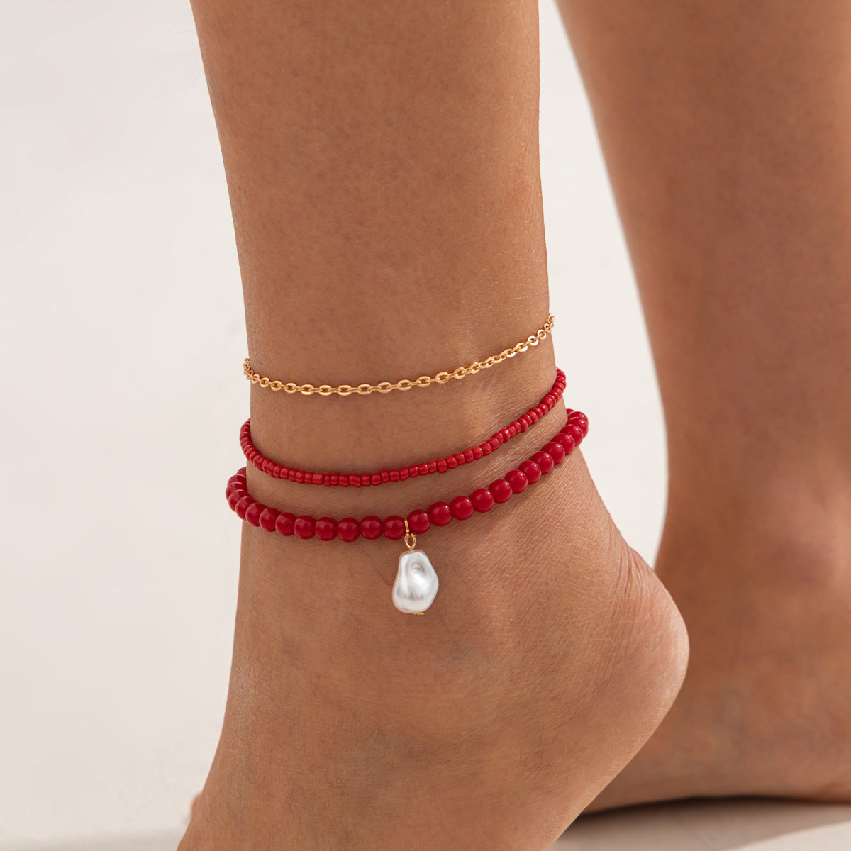 Bohemian Ethnic Geometric Pearl Acrylic Beaded Multi-layer Anklet for Women