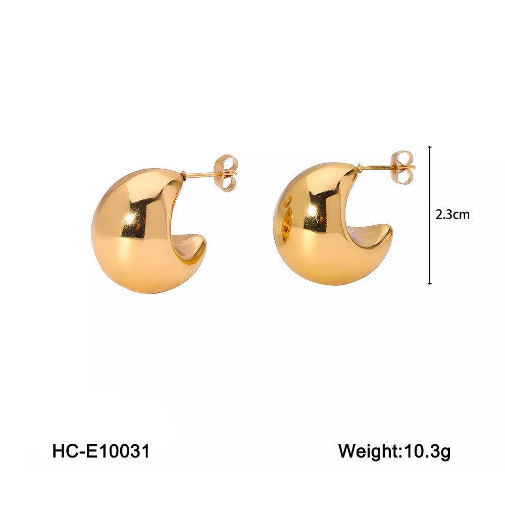 Geometric C-Shaped Titanium Steel Hollow Hypoallergenic Stud Earrings for Women with Vacuum Plating Finish