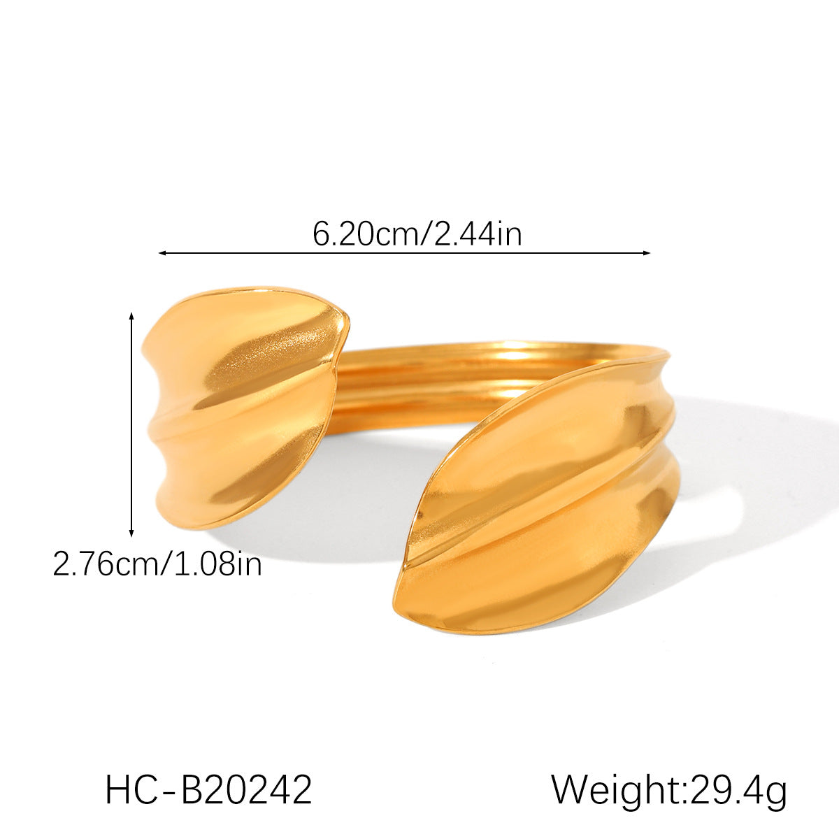 Bracciale rigido minimalista da donna con fiocco e apertura, in acciaio inossidabile placcato oro 18K
