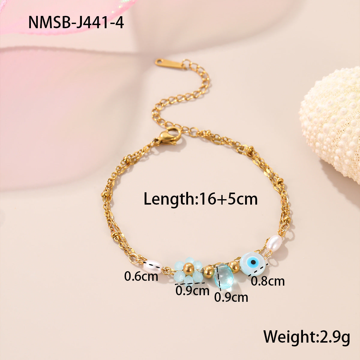 Bohemian Style Starfish and Floral Pattern Stainless Steel Plated Bracelet for Women with Geometric Design and Fresh Aesthetic