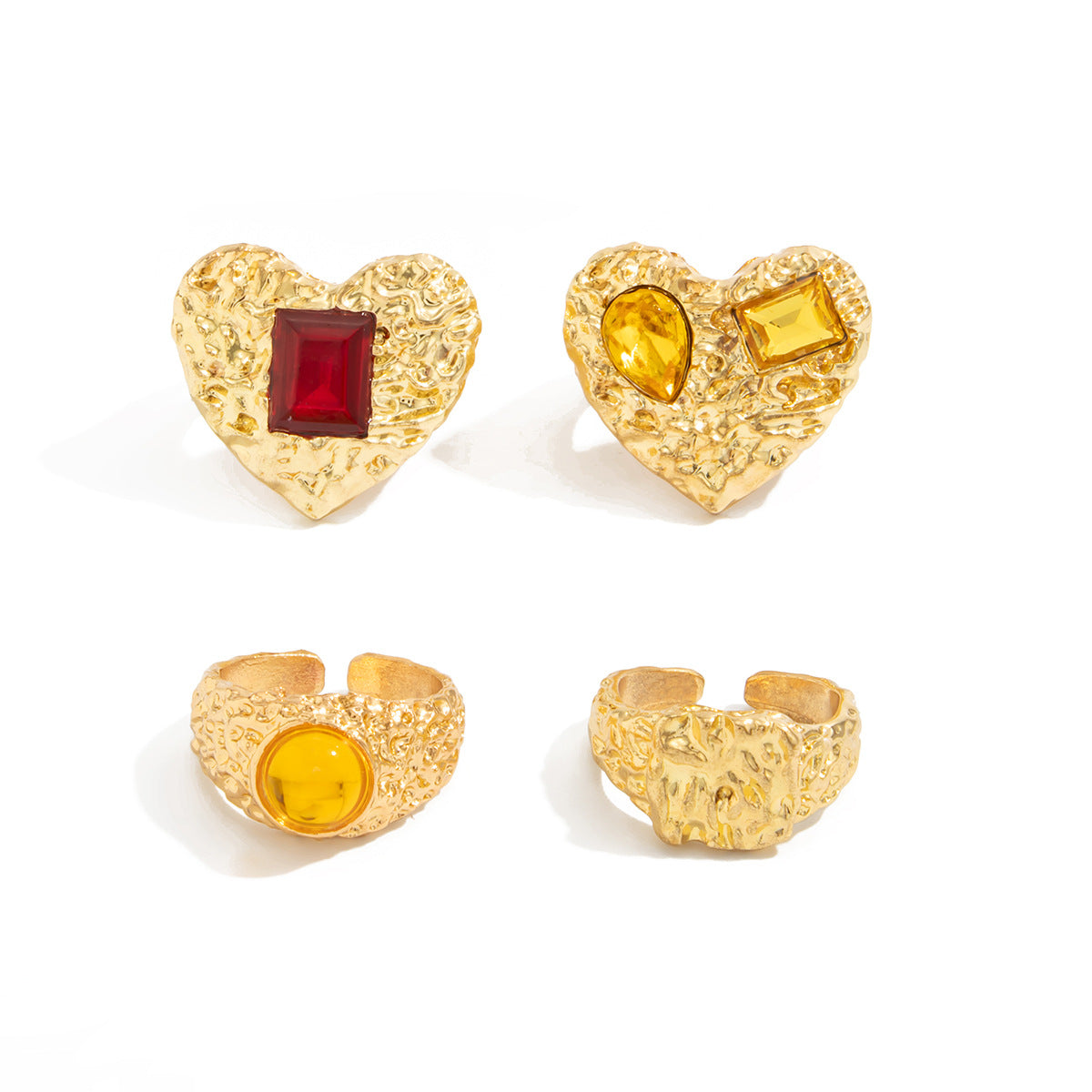 Anello Minimalista a Cuore in Lega con Strass Micro-Pavé da Donna, Design dalla Texture Irregolare