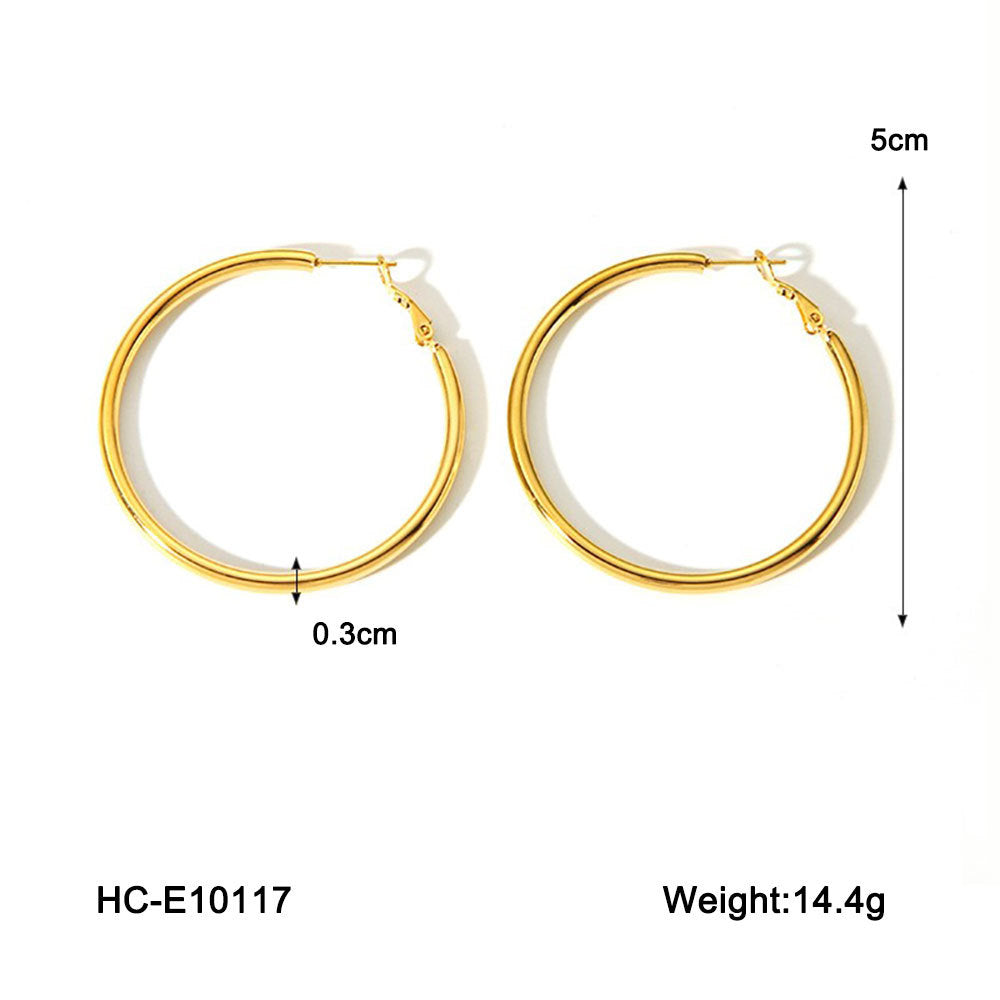 Minimalist Geometric Stainless Steel Hoop Earrings with 18K Gold Vacuum Plating for Women