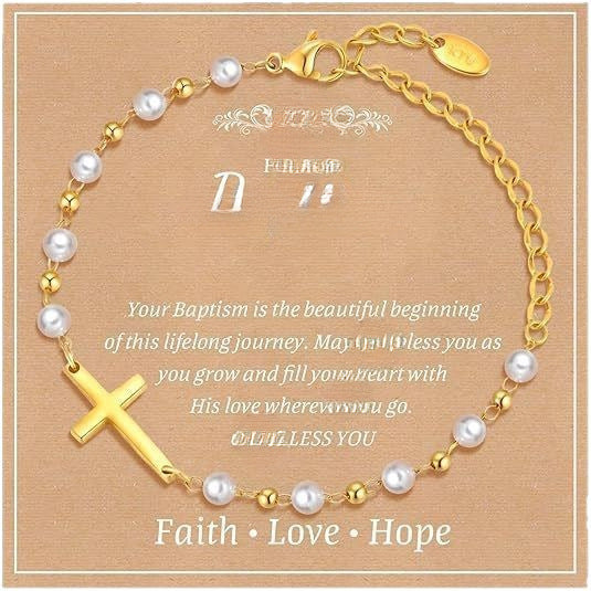 Luxury Elegant Gold Plated Cross Pearl Bracelet for Women