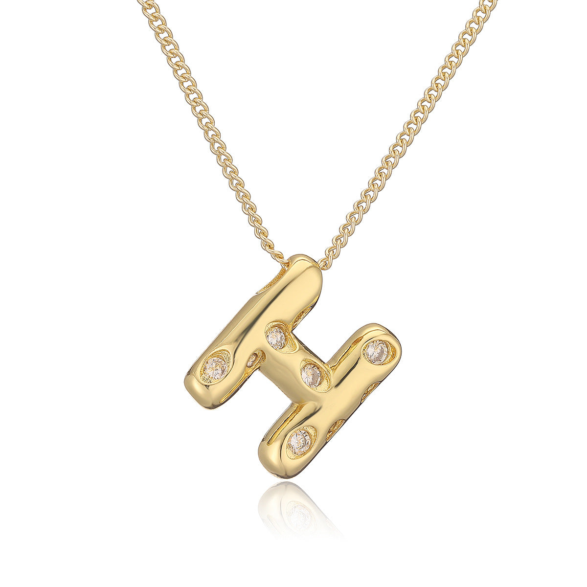 Collana da donna con ciondolo a lettera geometrico minimalista in ottone con placcatura in oro e intarsi in zircone