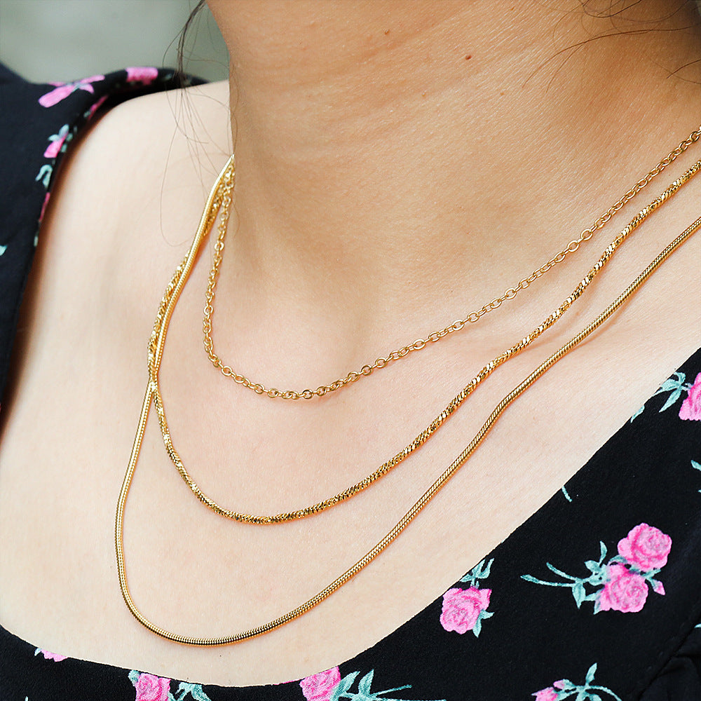 Collar minimalista en forma de U de acero inoxidable chapado en oro para mujer, estilo de capas para cadena de clavícula
