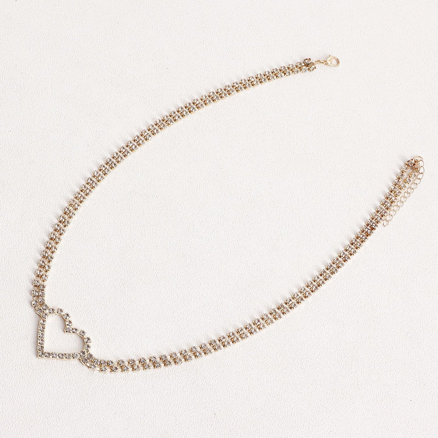 Minimalist Double-Layer Heart-Shaped Alloy Anklet with Prong-Set Rhinestone Accents for Women