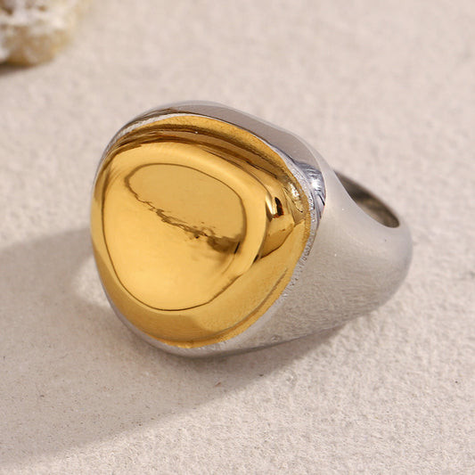 Minimalist Geometric Stainless Steel Ring with 18K Gold Plating for Women
