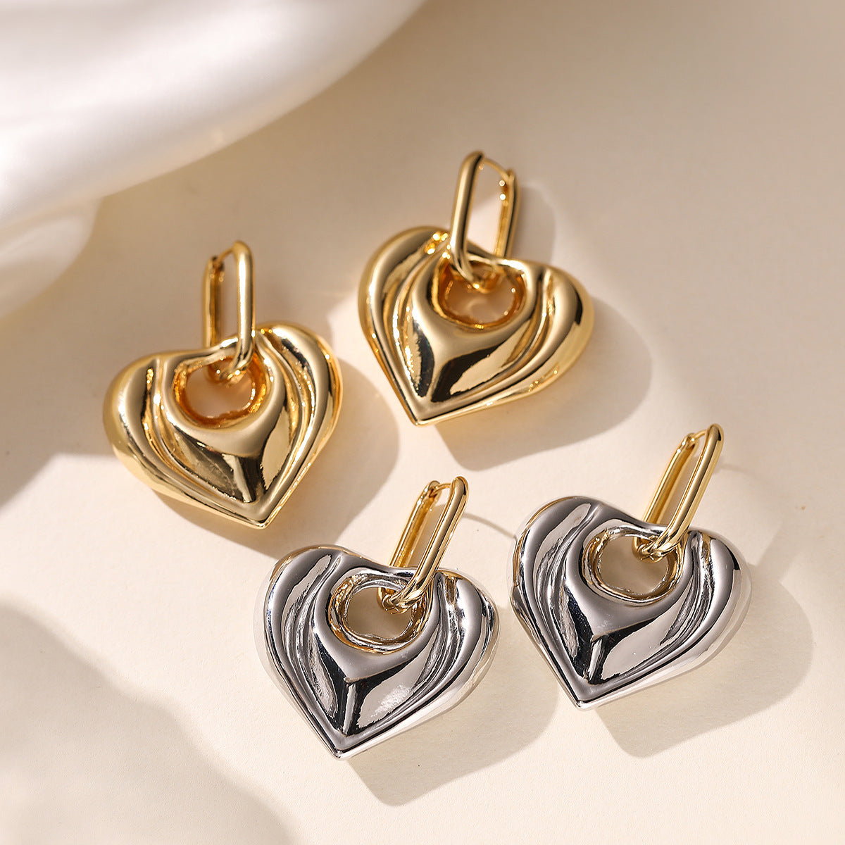 Minimalist 18K Gold Plated Brass Geometric Heart Earrings for Women