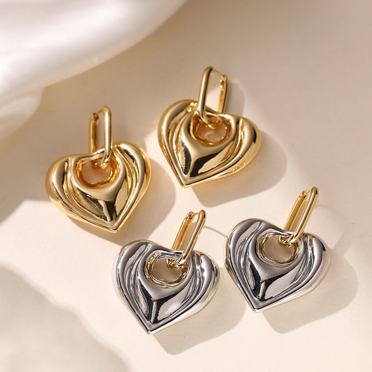 Minimalist 18K Gold Plated Brass Geometric Heart Earrings for Women