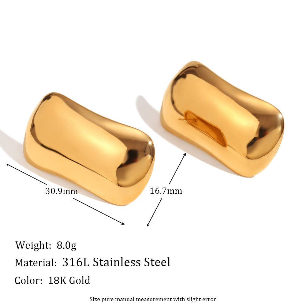 Minimalist Geometric Wave Texture Matte Earrings in Stainless Steel with 18K Gold Plating for Women