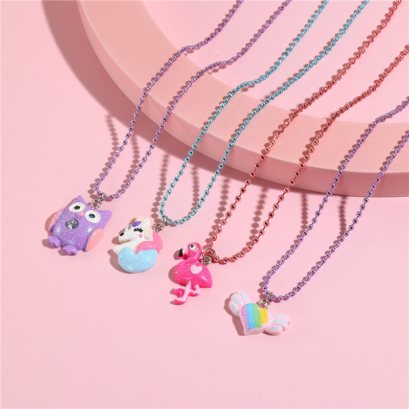 Collar de abalorios de resina de animales de dibujos animados, barra de dijes de bricolaje para niñas